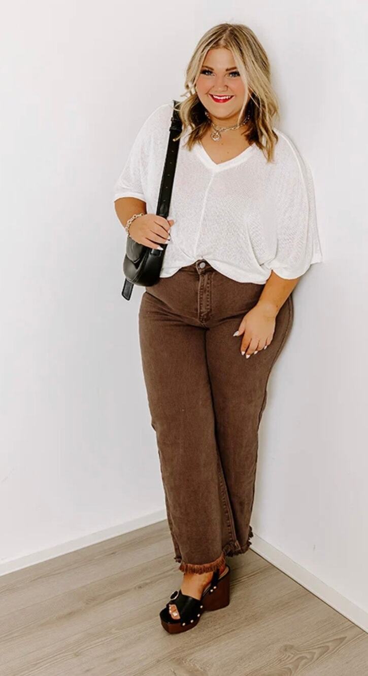 RISEN Utopia High Rise Straight Leg Jeans Womens Chocolate Brown Curvy 7/28